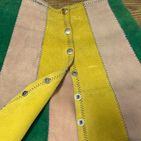 Vintage Suede Skirt Hippy Mod Scooter GoGo Leather 70s Micro Mini Patchwork XS 0 - Picture 9 of 11